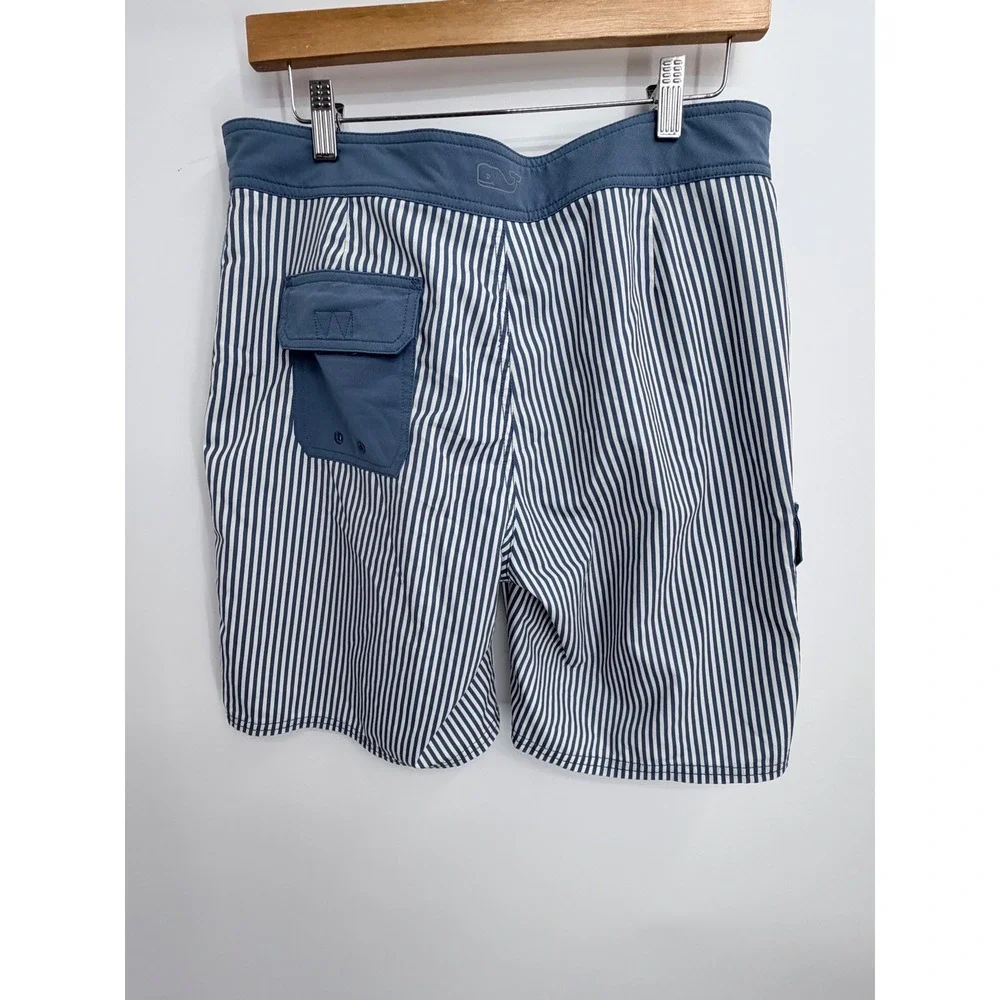 Vineyard Vines Board Shorts Mens 33 Blue Striped Fish‎ Tape Detail Swim Trunks